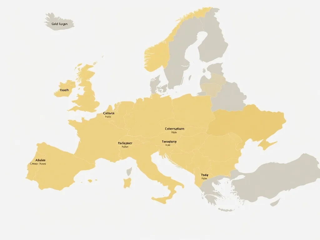 A detailed technical map of Europe showing different tax zon